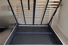 Upholstered Grey Double Ottoman Storage Bed Frame with Headboard & Slats