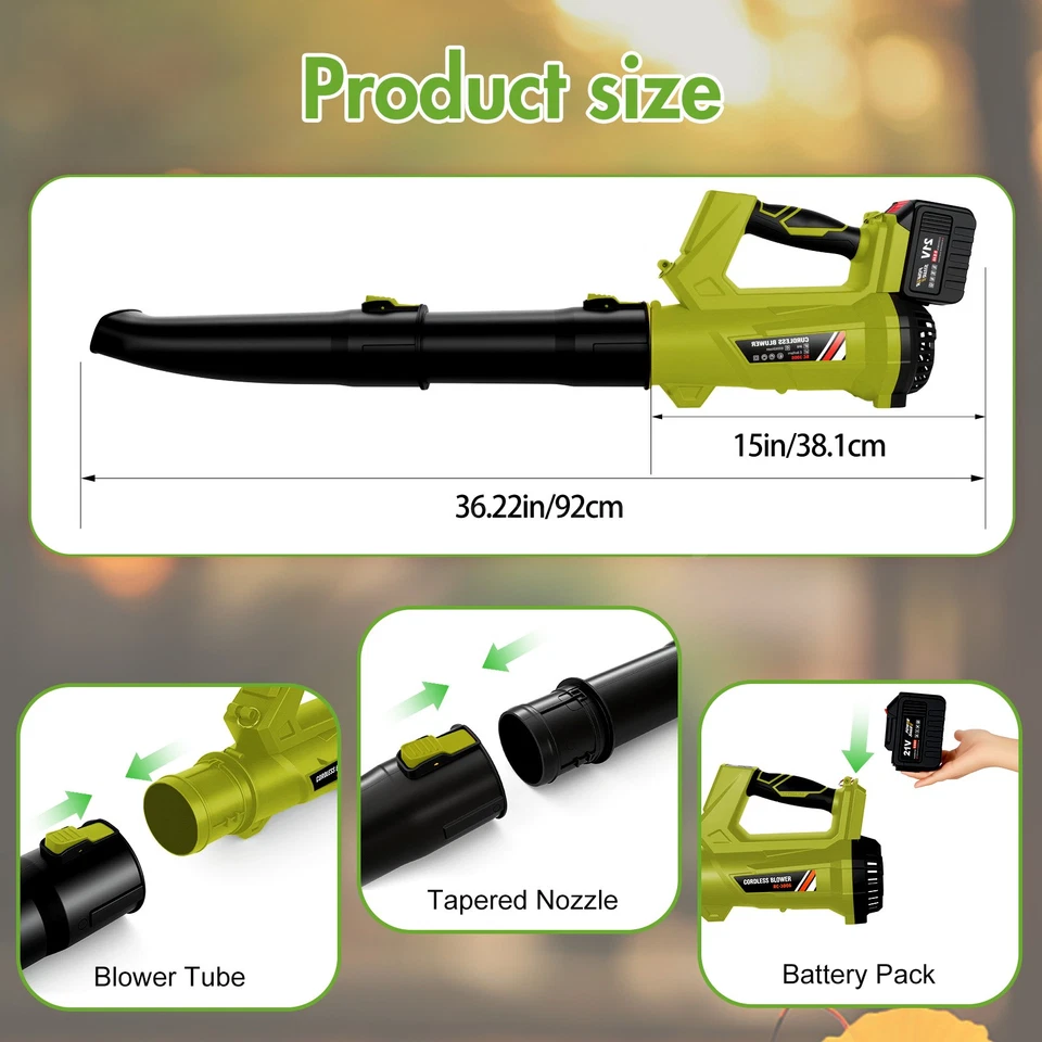 Soplador de hojas inalámbrico 680 CFM soplador de hojas eléctrico de mano con 2 baterías 21V Foto 3 de 4