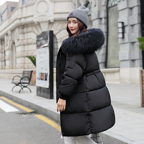 Chaqueta de invierno para mujer con capucha de piel larga de plumón cálido Parka acolchada abrigo acolchado - Imagen 4 de 22
