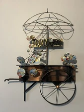 Vtg Curtis Jere Art French Fleur Wheel Cart w/ Umbrella 1984