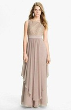 Eliza J Sleeveless Lace & Chiffon Gown Sz 10 Blush