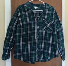 Time and Tru Green Plaid Flannel Shirt, Light Weight, Long Sleeve, Size XXL (20)
