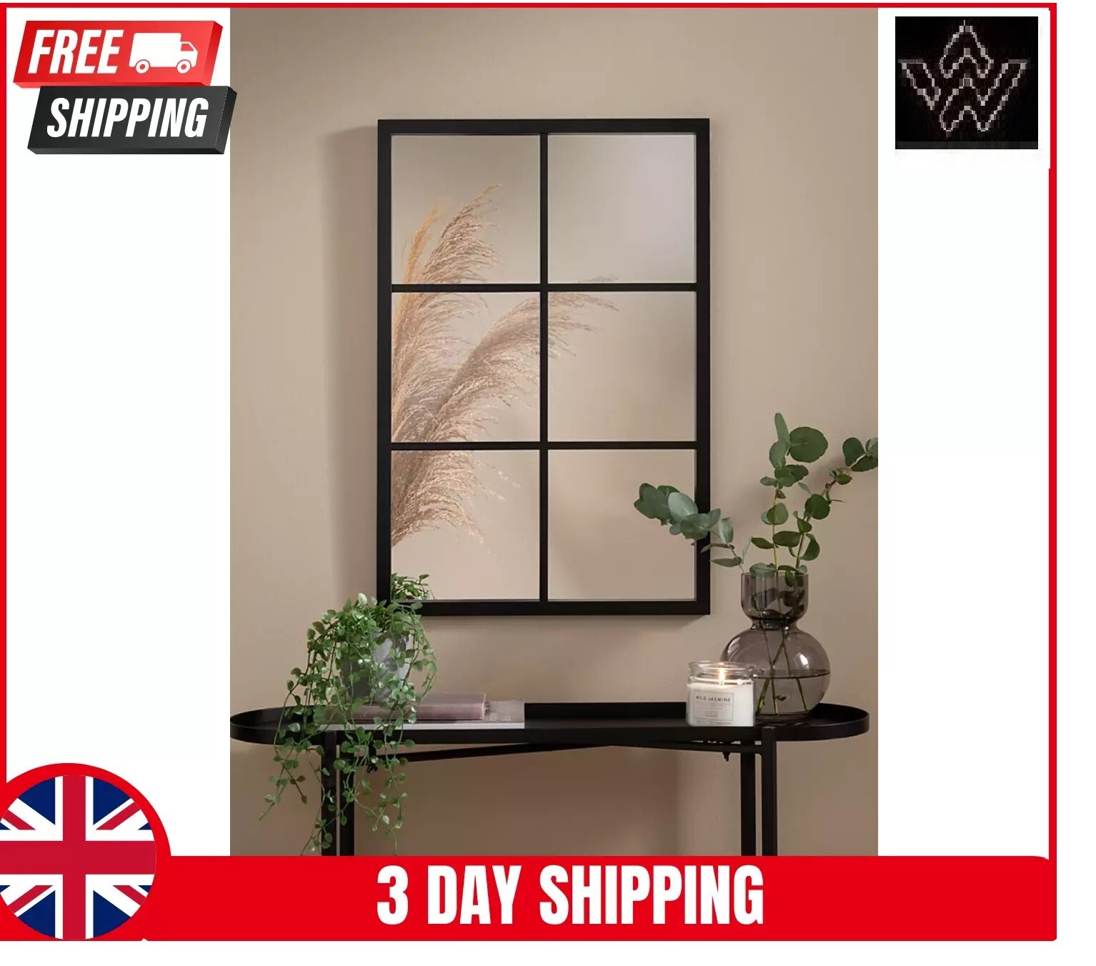 Black Rectangular Window Mirror Glass Home Decor Design Wall Room Rectangle