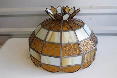 Vintage Amber Glass Swag Hanging Lamp 