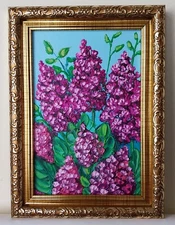Framed Purple Lilac Flowers Lilac art 4x6 inches Impasto oil painting original