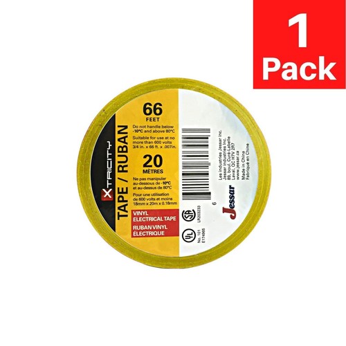Xtricity Vinyl Yellow Electrical Tape 3/4 inch x 66 Ft for Electrical Insulation - Picture 2 of 5