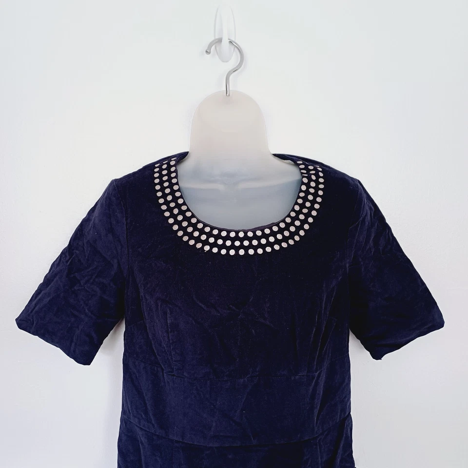 Boden Dress Size 10 Ladies Navy Velvet Spotty Embroidered Pocket Shift Lined - Image 2 of 4