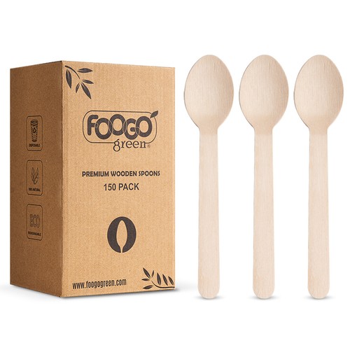 FOOGO Green Disposable Wooden Cutlery Set Eco Friendly Spoons Forks Knives 16CM - Picture 2 of 23