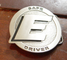 Vintage Pewter Safe Driver E Belt Buckle 3" Round