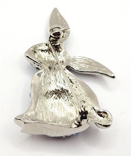 Modern Easter Bunny Light Blue Sparkly Rhinestone Red Eye Silver Tone Brooch Pin - Picture 4 of 20