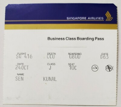 Singapore Airlines Business Class Boarding Pass Used for Collection