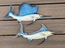 Sailfish Marlin Hand Painted 18" Replica Wall Mount Sculpture Game Fishing Set 2