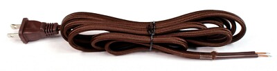 8 ft Brown Rayon Cloth Covered Electric Lamp Cord w/ End Plug, DIY Lamp Repair 