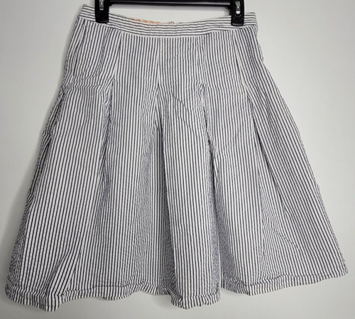 J. Crew Skirt Womens Size 4 Navy Blue White Striped Pleated Cotton Knee Length