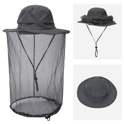Mosquito Net Hat with Solar Fans / Wide Brim Insect & Sun Protection Cap Fishing