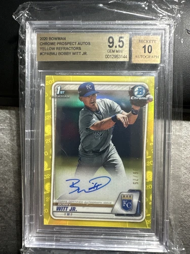 Bobby Witt Jr. 2020 1st Bowman Chrome Auto Yellow Refractor 36/75 BGS 9.5/10