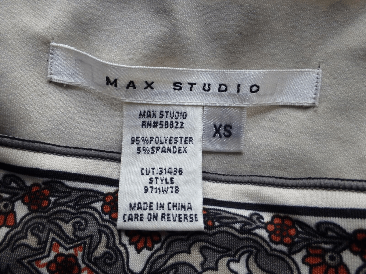 Max Studio Women's Top SZ XS Gray Tan Paisley Square Neckline