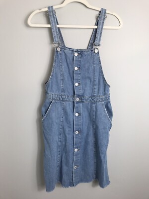 Zara Trafaluc Denim Bib Overall Dress-Short-Raw Hem-Light Wash