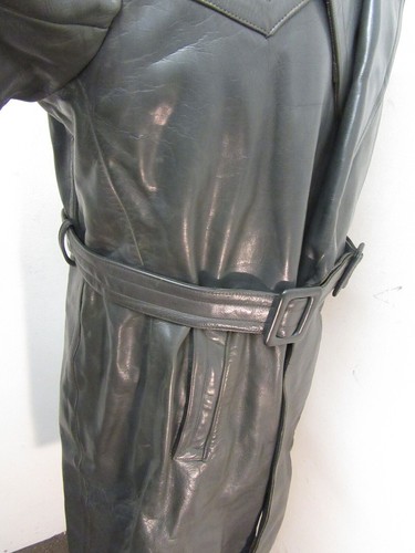 VINTAGE WW2 GERMAN LEATHER OFFICERS HEAVY TRENCH COAT JACKET SIZE M - Picture 12 of 20