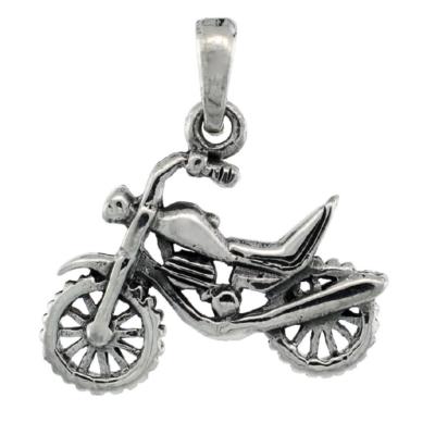 Sterling Silver Dirt Bike Motorcycle 3D Pendant Charm, Italian Box