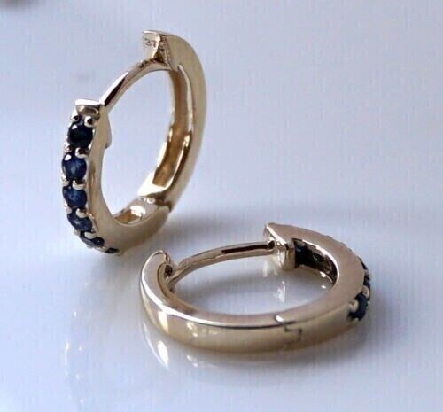 2Ct Round Lab-Created Blue Sapphire Heggie Hoop Earrings 14K Yellow Gold Plated - Picture 4 of 5