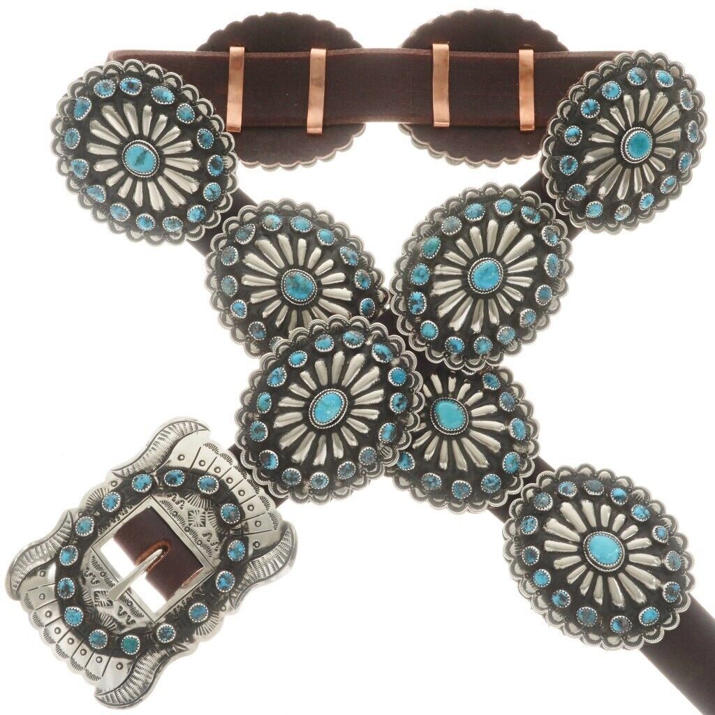 Sensational Vintage Native American Navajo Turquoise Sterling Silver Buckle Old Sensational Vintage Native American Navajo Turquoise Sterling Silver Buckle Old