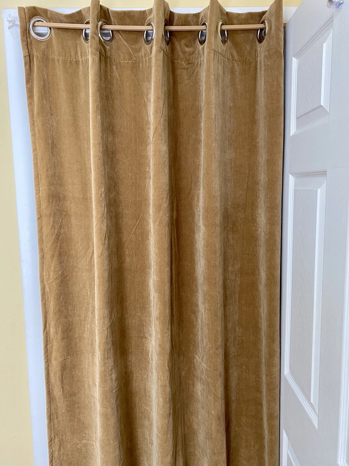 Pair Ballard Designs Velvet Grommet Lined Drapes Panels Curtains Sand 54x84 NEW - Image 2 of 4