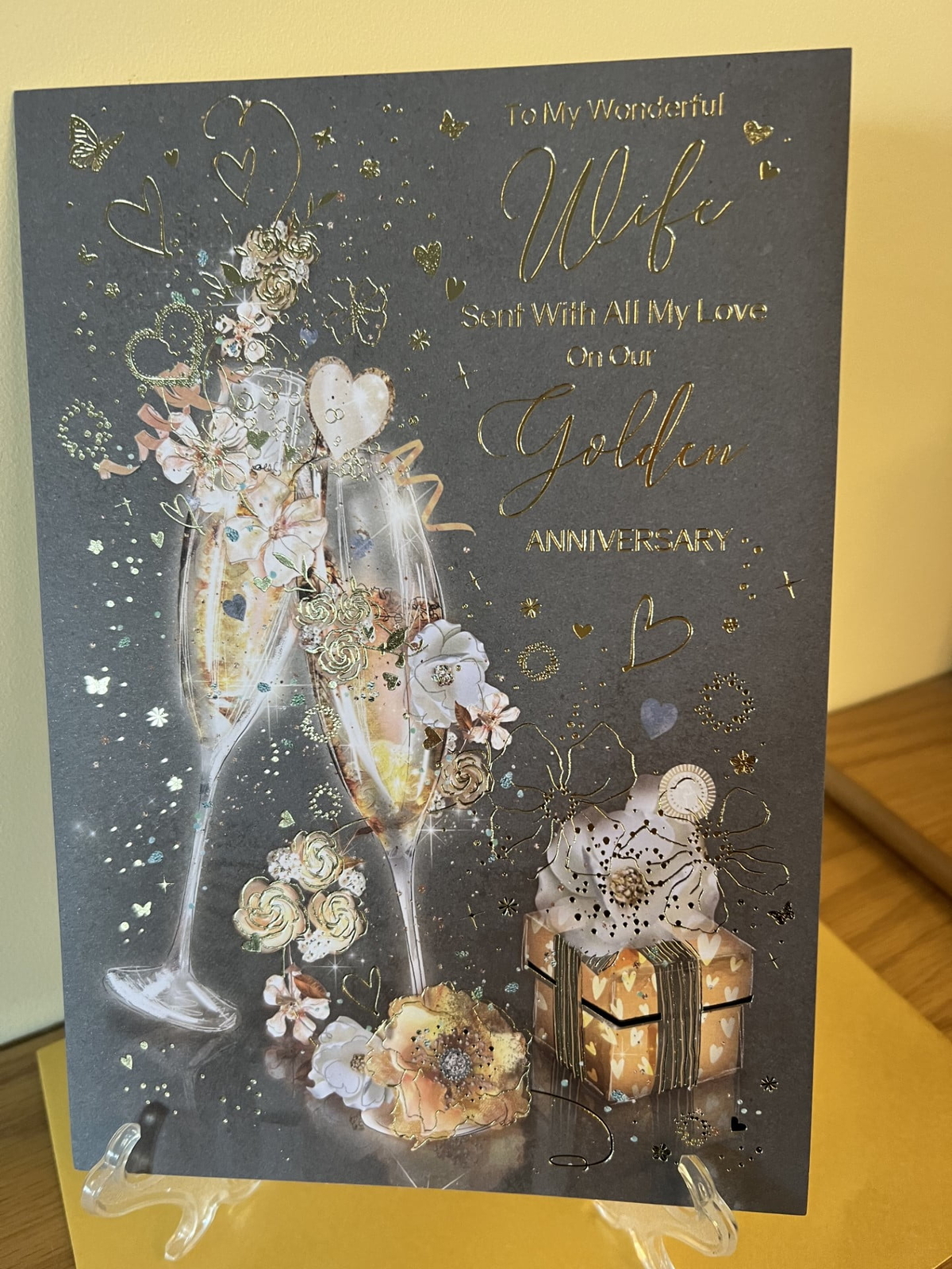 Golden Anniversary Card Wife Large - Female - Foil Finish - Cherry Orchard