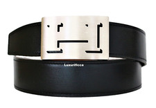 SALES AUTH. MEN HERMES 3D 32MM/105CM Men LEATHER Belt Silver Buckle