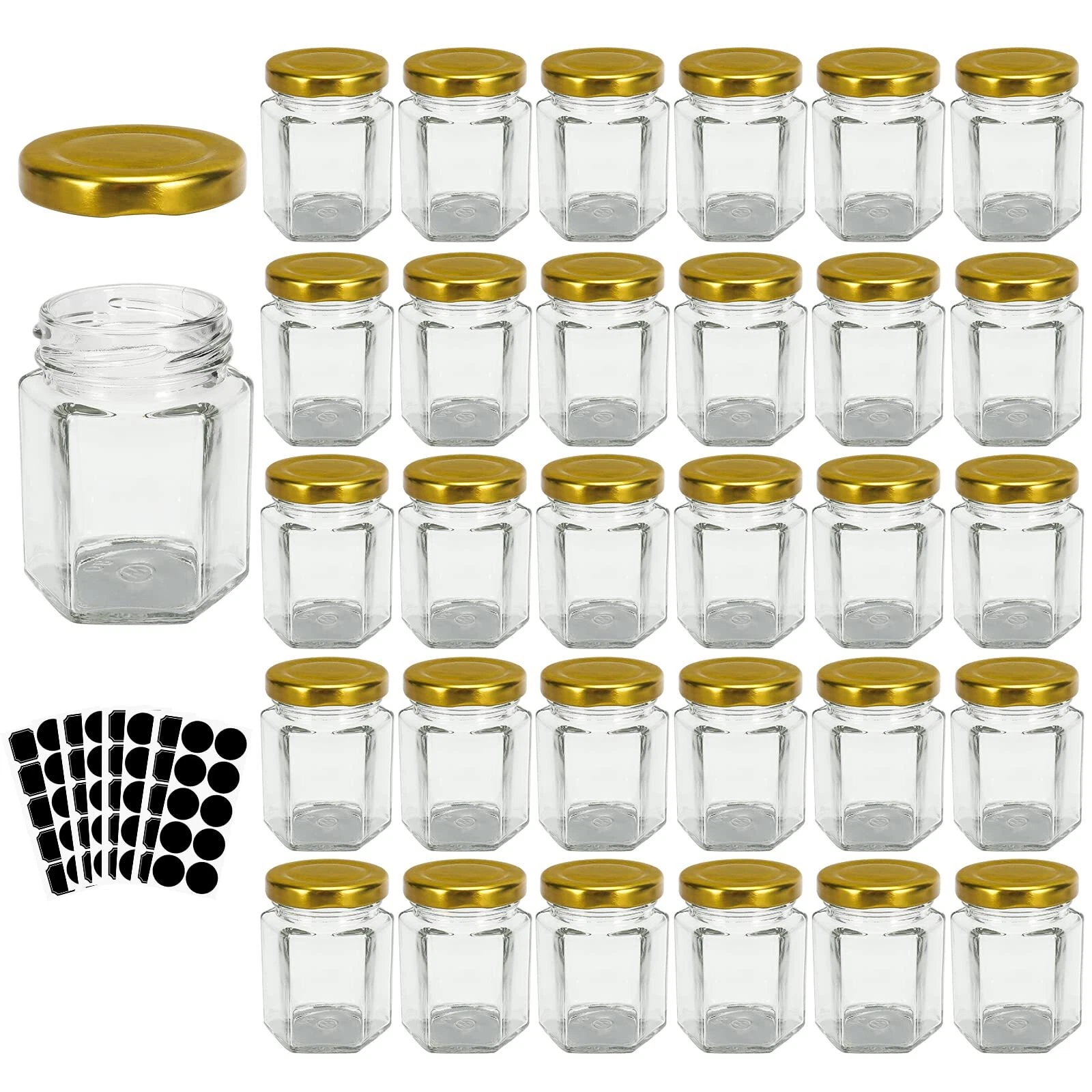 30 Pack 3oz Hexagon Glass Jars with Lids Canning Jars Containers for Spice Jam