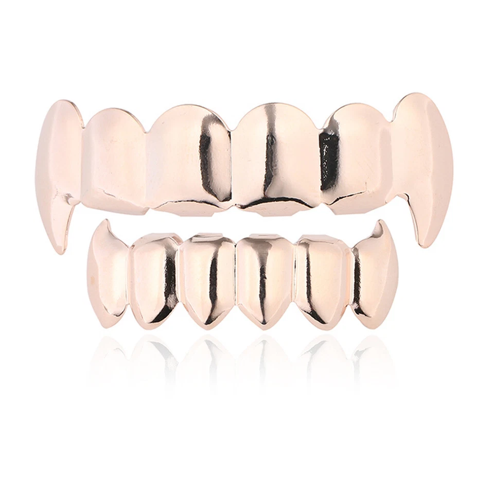 14k Gold Plated Hip Hop Teeth Grillz for Women Men Fangs Top Bottom Set Custom - Image 4 of 4