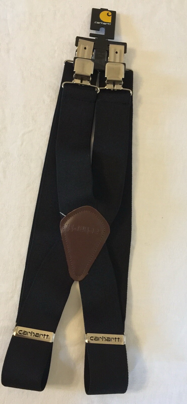 NWT Carhartt Suspenders Black Men 45002 w/ Brown Heavy Duty Adjustable 52” L