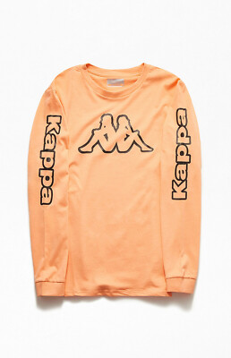 Kappa Authentic Logo Carma Men s Long Sleeve Cotton Tee Shirt Orange NEW L