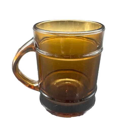 VTG Anchor Hocking Fire King Amber Glass Barrel Mug Cup USA MCM Retro 10oz