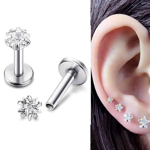 16g Star Titanium Ear Helix Cartilage Earring Lip Crystal Bar Stud Body Piercing - Picture 8 of 14