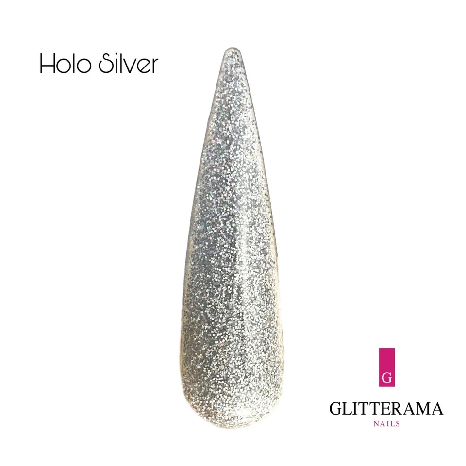 HOLO SILVER Coloured Acrylic Powder Glitterama Nails shiny glitter tinsel bright