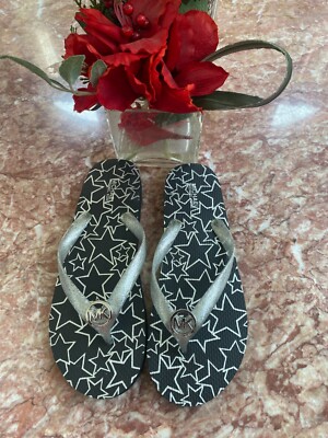 NEW MICHAEL KORS BLACK SILVER PVC JELLY THONG FLIP