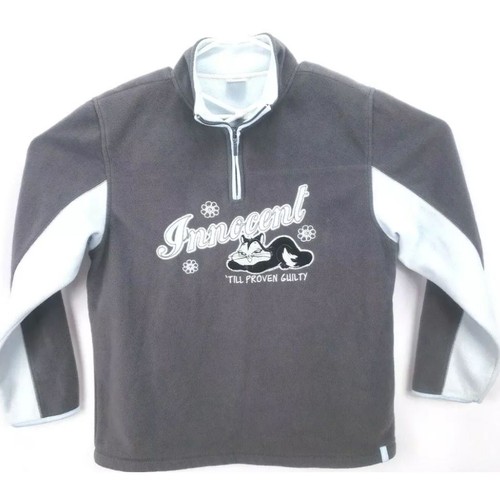 Looney Tunes 1/4 Zip Fleece Sweatshirt Gray Blue "Innocent Till Proven Guilty"