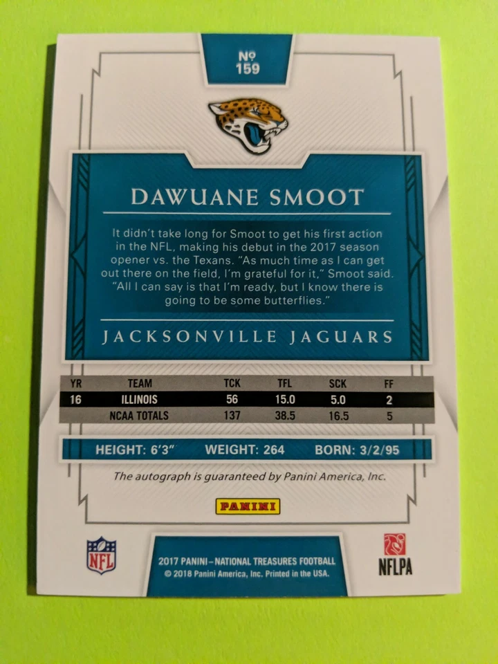 2018 National Treasures Dawuane Smoot RC 62/99 Auto #159 Jags - Image 2 of 2