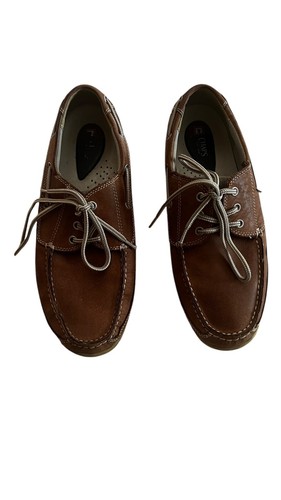 CHAPS Boat Shoes Men’s Leather Brown 11 Wide 096-21233