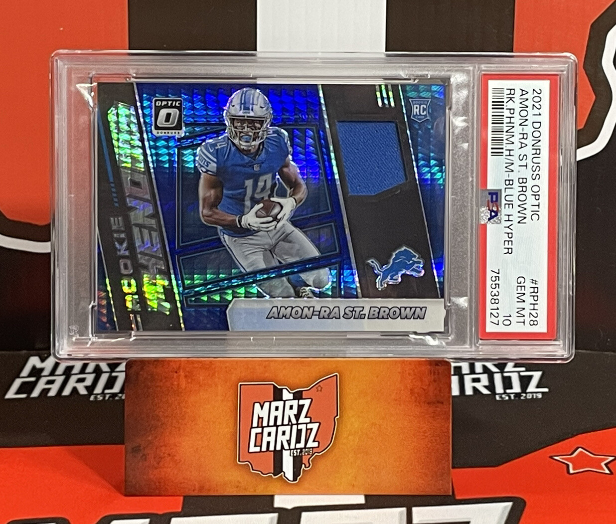 Amon-Ra St. Brown Panini Donruss Optic Rookie Phenoms Horizontal Memorabilia #RPH28 Blue Hyper