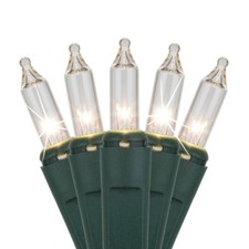 Lot of 2 100-Light CLEAR CHRISTMAS String Light Set GREEN Wire End-To-End NEW