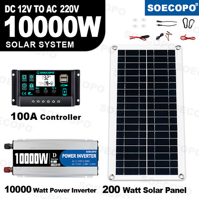 1000W Inverter Solar Panel Kit Solar Power Generator 100A Home 110V Grid System