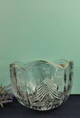 Christmas Tree Gold by Mikasa - 7" Round Crystal Bowl - WONDERFUL HOLIDAY BOWL - Picture 5 of 11