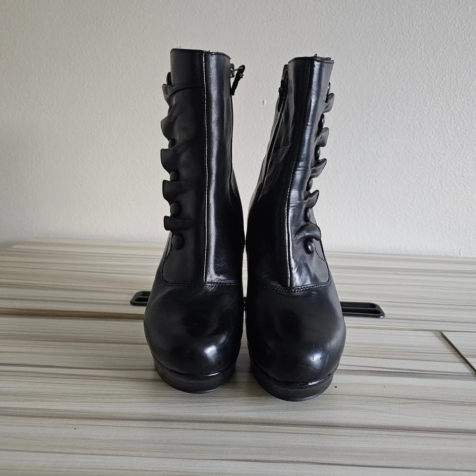 Earthies Ferrara черный с оборками кожаный платформе каблука ботильоны размер 8 - Изображение 4 из 4