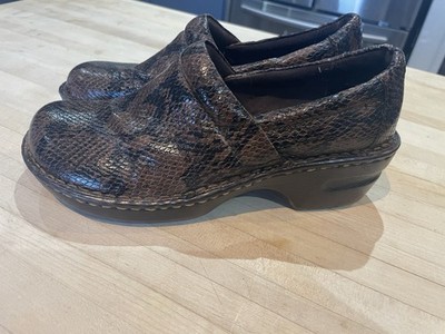 Born Boc Nadiyya Clogs Womens 8M Black Brown Snakeskin Shoes Slip On Nurse Teach
