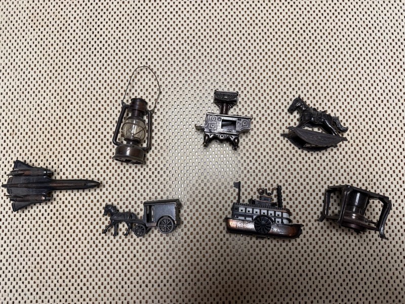 Vintage Lot of 7 Miniature Die Cast Metal Pencil Sharpeners + Bonus Cannon Incl.