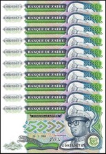 Zaire 5000 Zaires, 1988, P-37b, UNC X 10 PCS