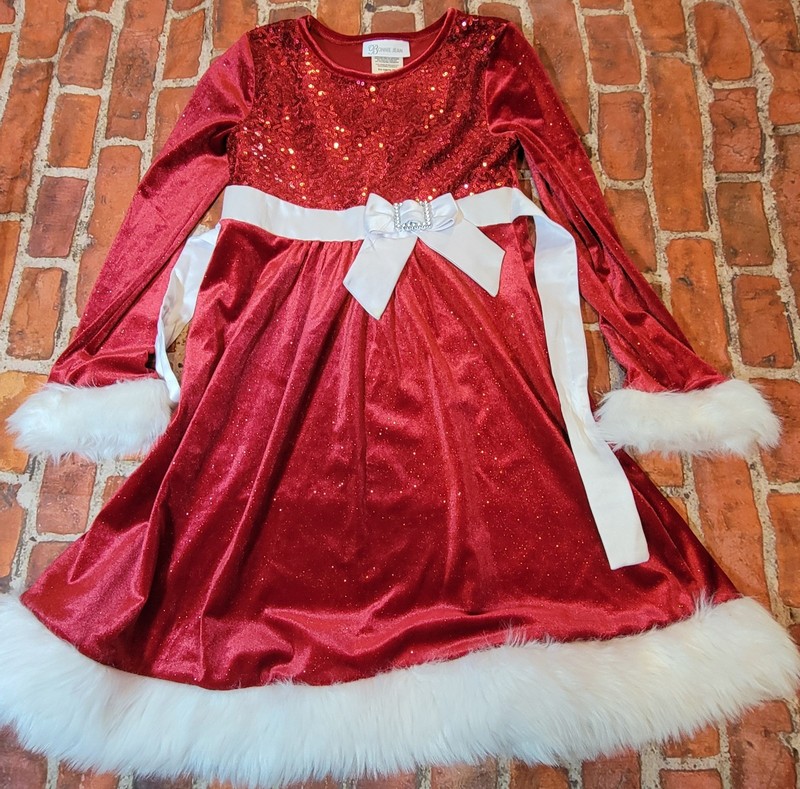 Bonnie Jean Girls Santa Christmas Dress Sz 8