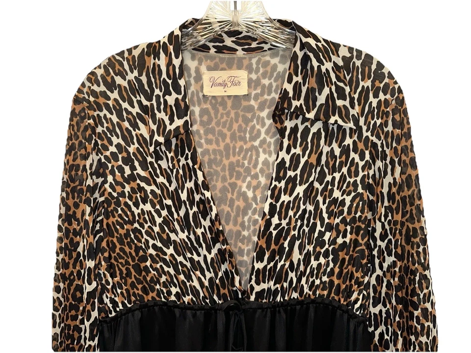 Vestido de Noche Vintage Vanity Fair 80S 90S Nylon Leopardo Estampado Animal MUJERES Mediano Foto 3 de 4